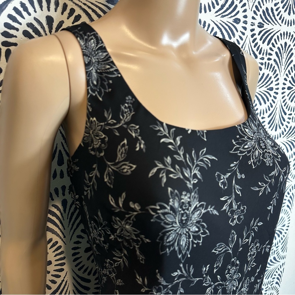 Vintage Ann Taylor Silk Floral Black Midi Dress - Picture 2 of 11